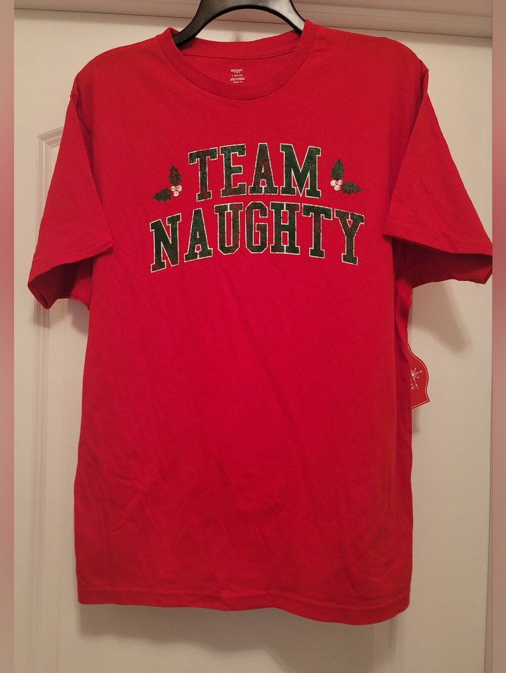 Men's TEAM NAUGHTY Red Graphic Tee (Large, 42-44)